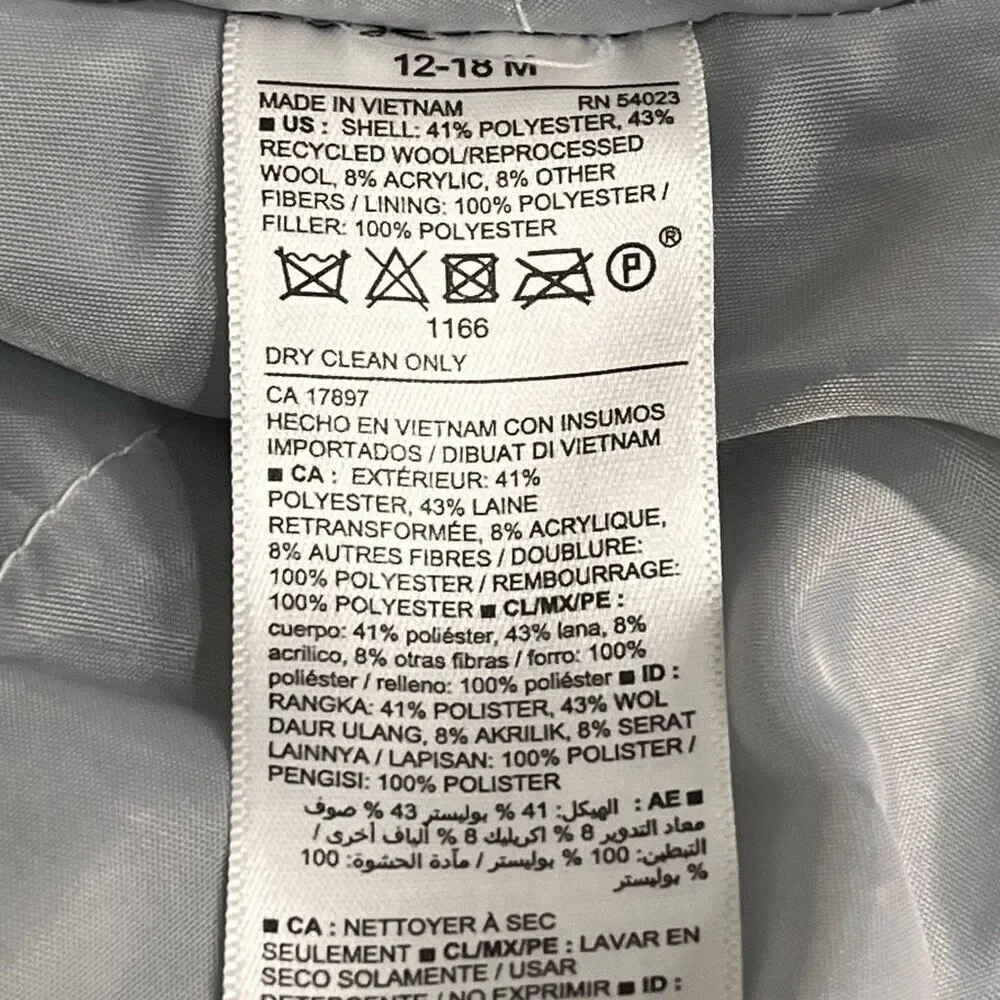 Old Navy Wool Blend Gray Peacoat   Girls Size 12-18 Months